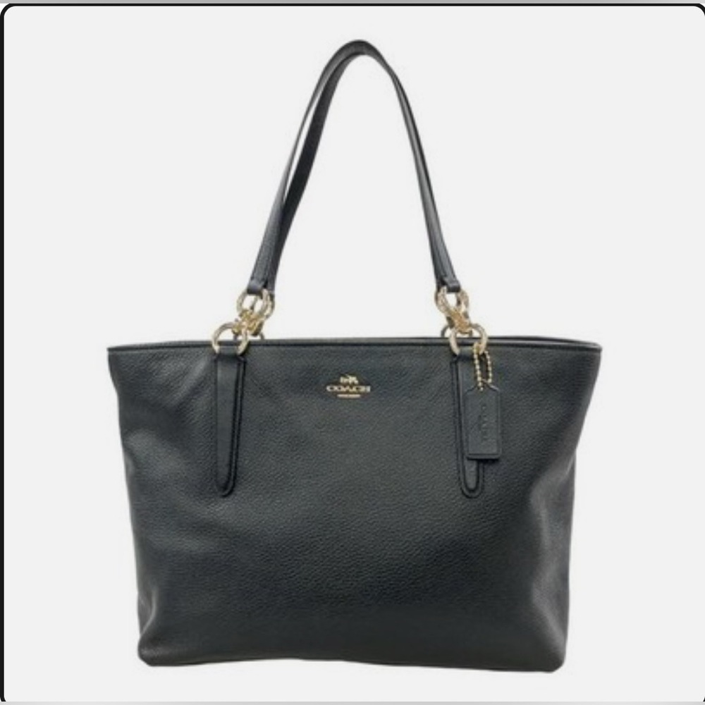 Coach Black Leather Tote with Gold Accents